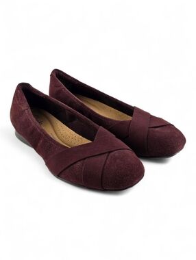 NWT Clarks Collection Women's Jazmynn Gem Merlot Suede Flats Wide Fit 6.5W